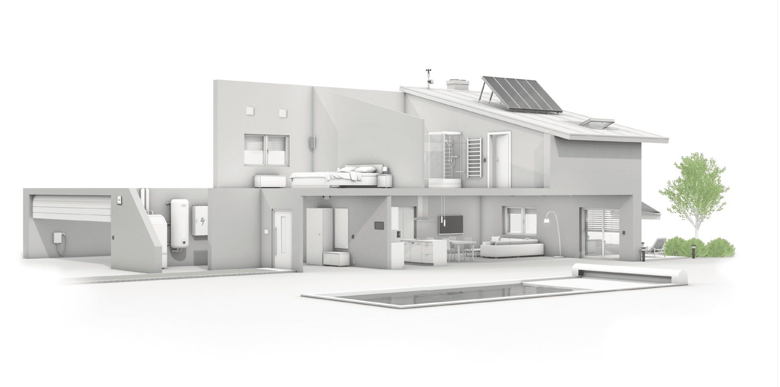 casa 3d con puntos de domotica y seguridad